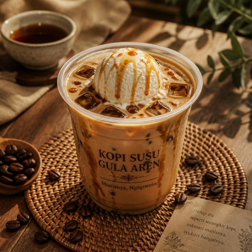 Ice Kopi Susu Gula Aren Warkop 84 dengan rasa manis gula aren